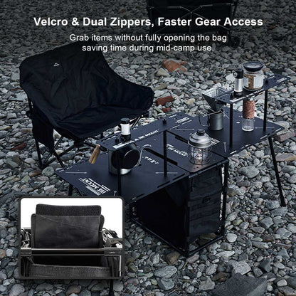 Camping table with 30L storage bag, showcasing its lightweight and portable design for easy carrying