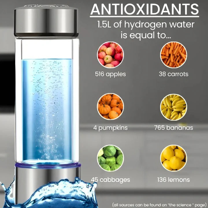 USB rechargeable hydrogen water bottle, black, for healthy hydration & personal wellness.