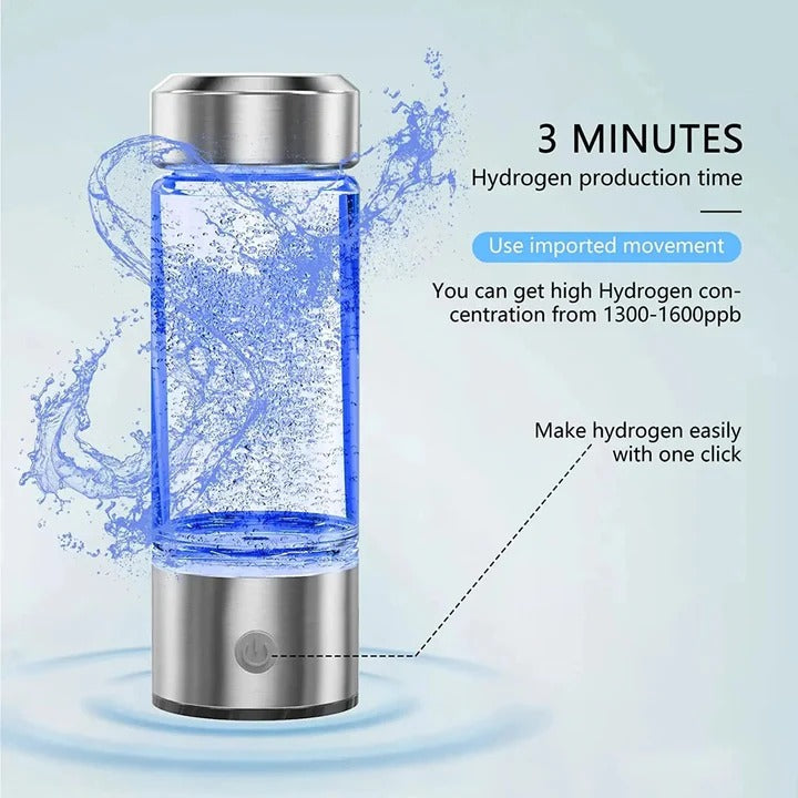Compact, portable hydrogen water bottle, ideal for travel and on-the-go wellness.