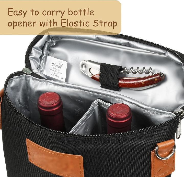 Versatile wine accessory: a portable, insulated two-bottle carrier, great for gifting or personal use.