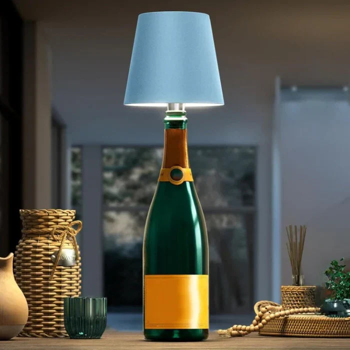 Portable LED Bottle Lamp, GlowBottle, with touch control & dimmable ambient light.