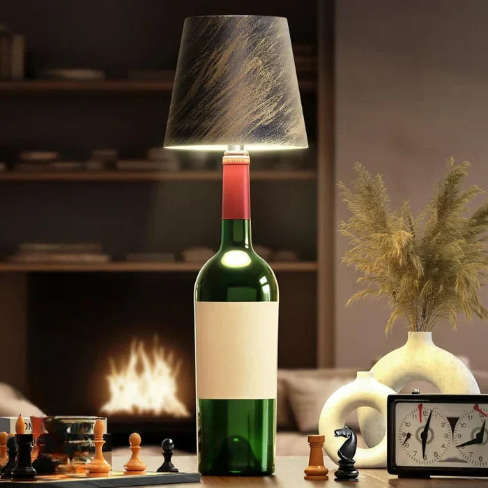 Rechargeable GlowBottle LED bottle lamp, offering dimmable ambient lighting for patios & gardens.