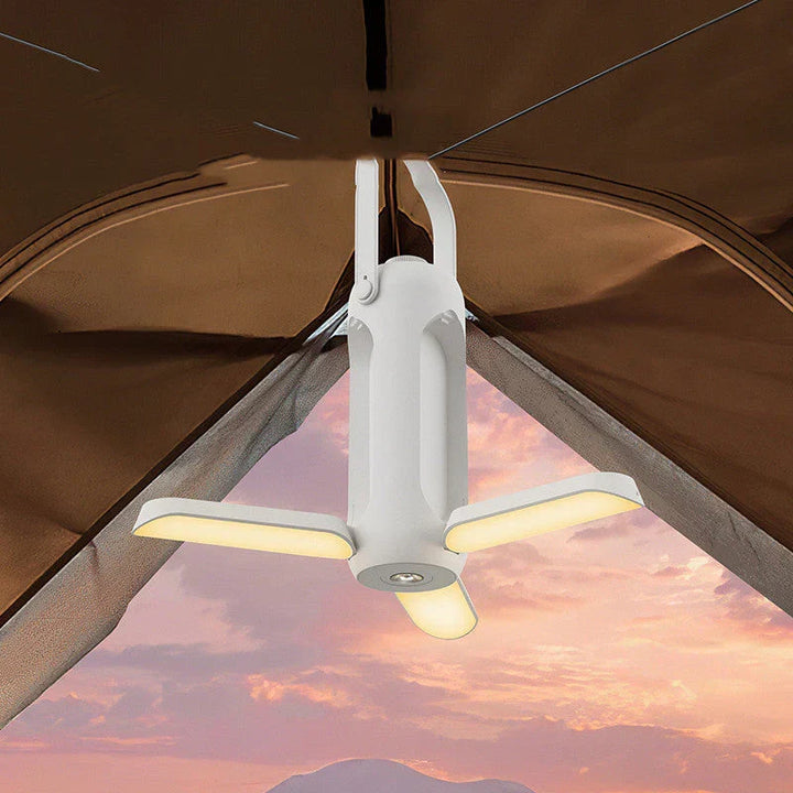 Universal LED camping lamp for all outdoor adventures. Rechargeable portable light, ideal for emergency use.