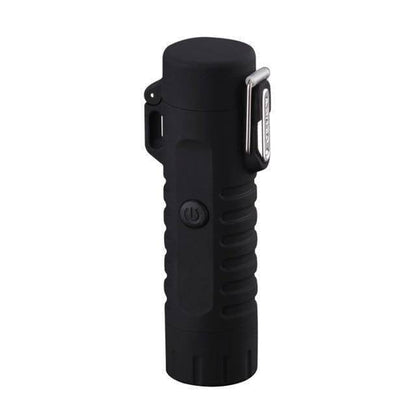 Compact LED flashlight with windproof arc lighter, perfect for camping