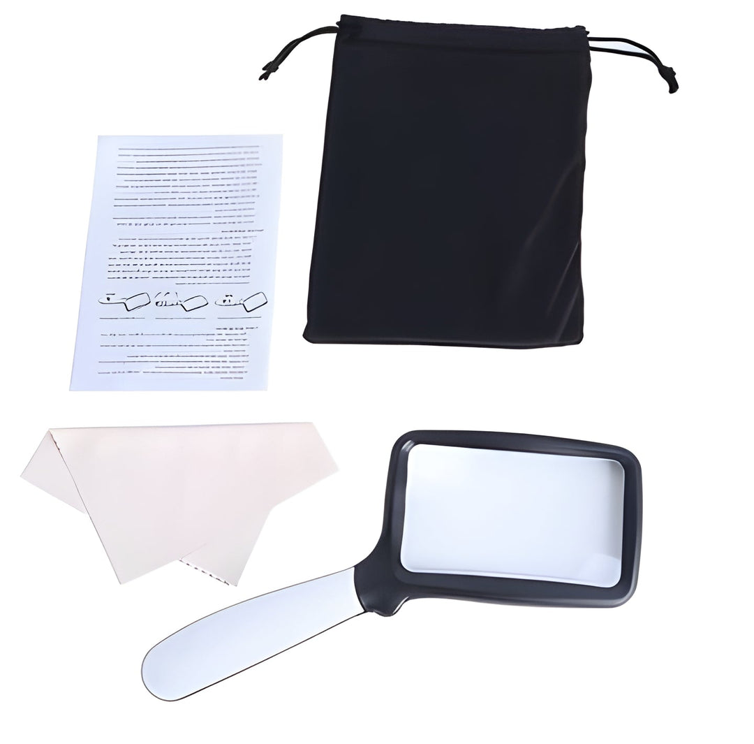Compact LED reading magnifier, an optical tool for seniors and low vision, with adjustable illumination.