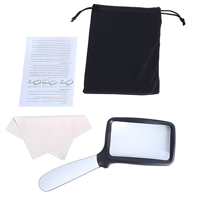 Compact LED reading magnifier, an optical tool for seniors and low vision, with adjustable illumination.