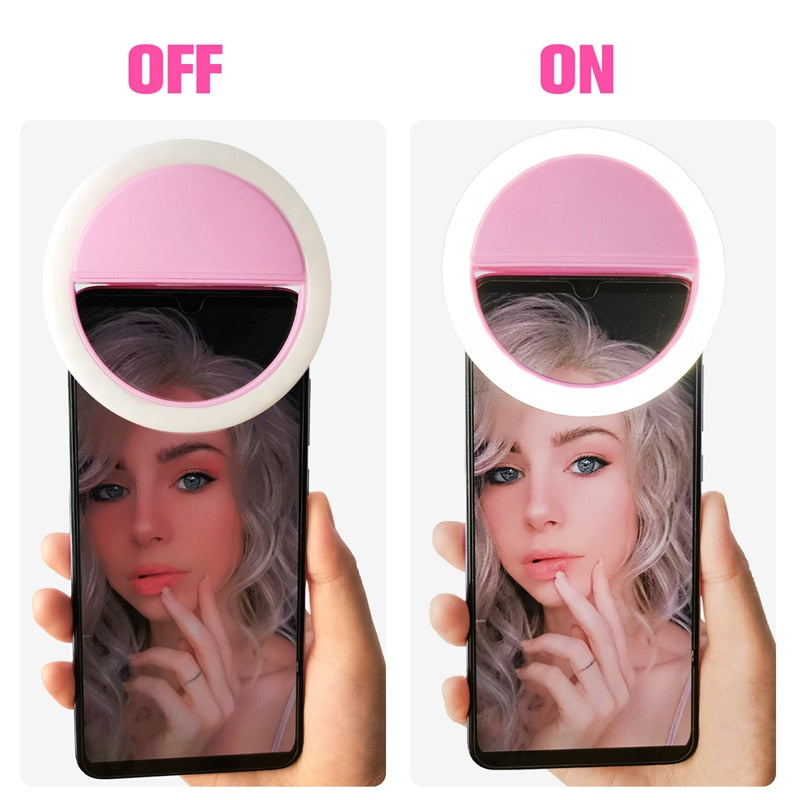 Compact, portable LED selfie ring light. Ideal for mobile content creators needing perfect lighting.