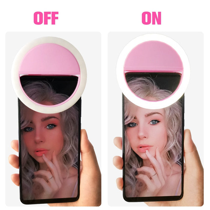 Compact, portable LED selfie ring light. Ideal for mobile content creators needing perfect lighting.