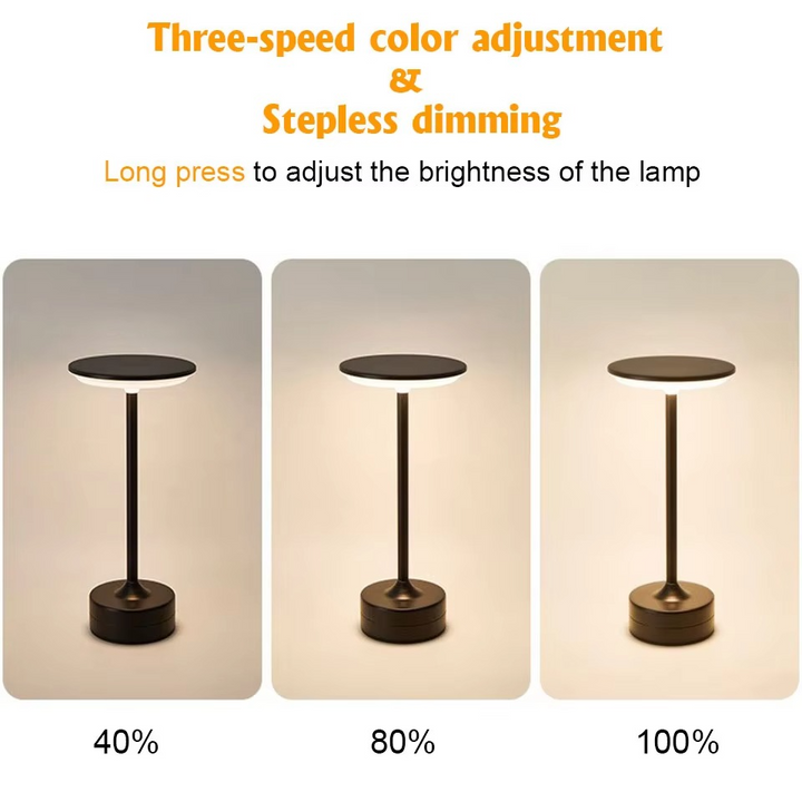 Rose gold portable LED lamp with touch control, USB rechargeable for ambient light.
