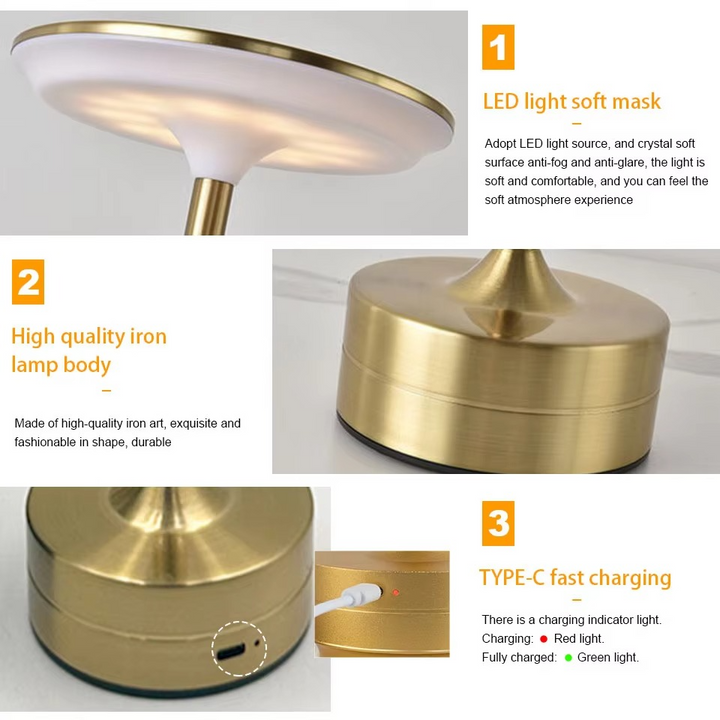 USB rechargeable LED table lamp, portable with touch sensor for desk & bedside.