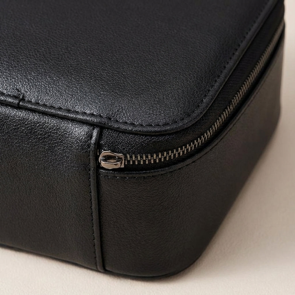 Compact women's vanity case & beauty storage with bright LED mirror, perfect for travel and organizing makeup.