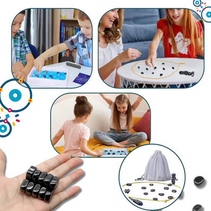 Compact magnetic strategy game with a portable board, ideal for travel, family fun & challenging tabletop play.