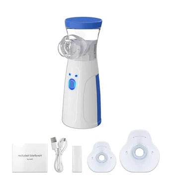 Kids-friendly portable mesh nebulizer with silent operation for gentle asthma & respiratory relief at home or travel.
