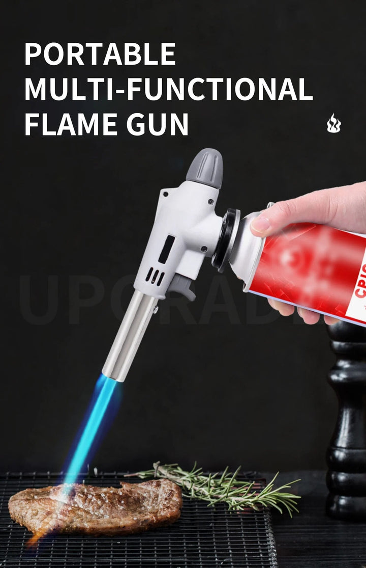 Portable metal butane torch with adjustable flame control for precise outdoor cooking & heating.