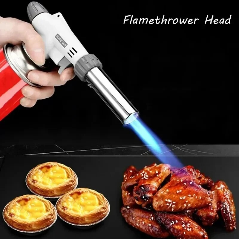 High-power metal butane torch for searing BBQ meats, caramelizing desserts & outdoor kitchen.