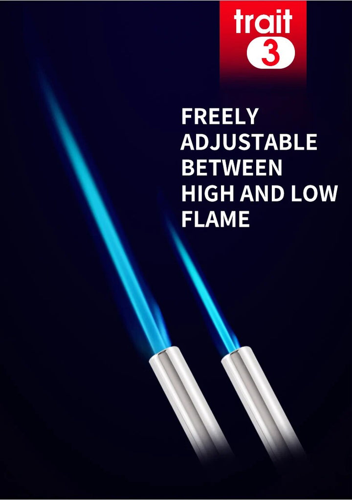 Durable metal butane gas torch, perfect for outdoor cooking, camping, and culinary applications.