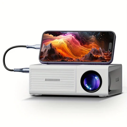 Portable mini projector, 3000 lumens, with HDMI & USB for compact home theater & gaming entertainment.