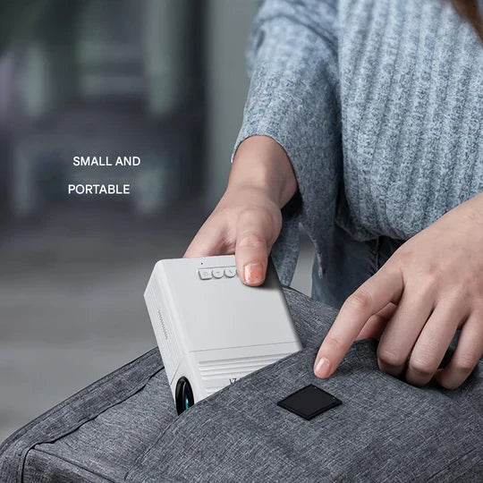 Energy-efficient portable mini projector, 3000 lumens, with versatile HDMI and USB input for media.