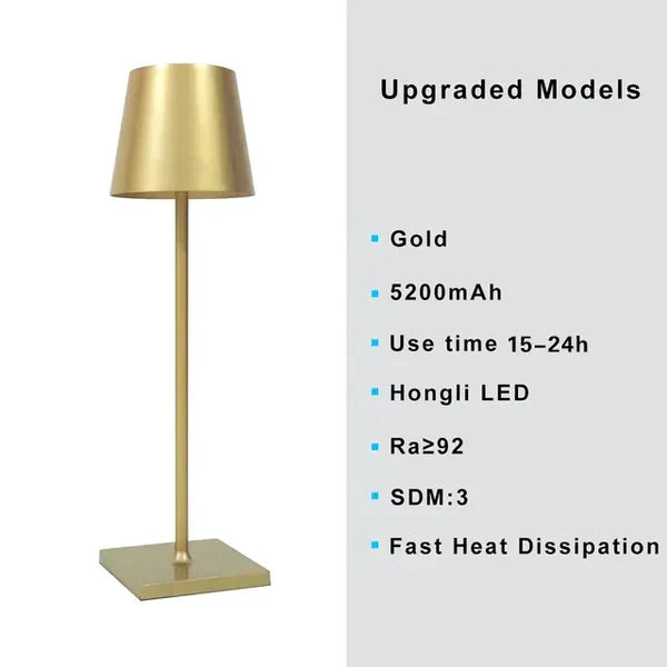 Sleek aluminum modern LED table lamp, dimmable light. Adds contemporary style to any desk, bar or home.