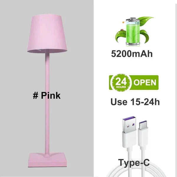 Modern LED desk light, dimmable & portable. Ideal for reading or tasks with soft ambient glow. Touch control.