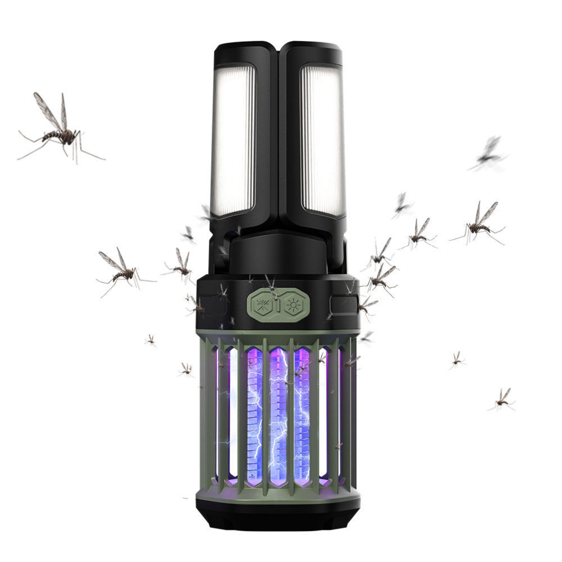 Portable mosquito repellent lantern, ideal for camping and outdoor activities, with integrated light function.