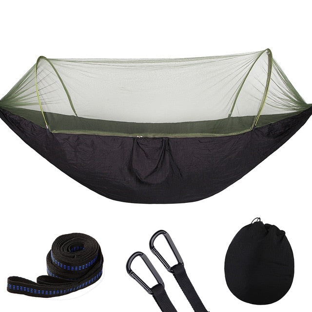 Portable outdoor camping hammock made of durable nylon, perfect for travel & hiking