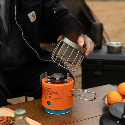 Small emergency heater for camping, showcasing its compact size and easy portability