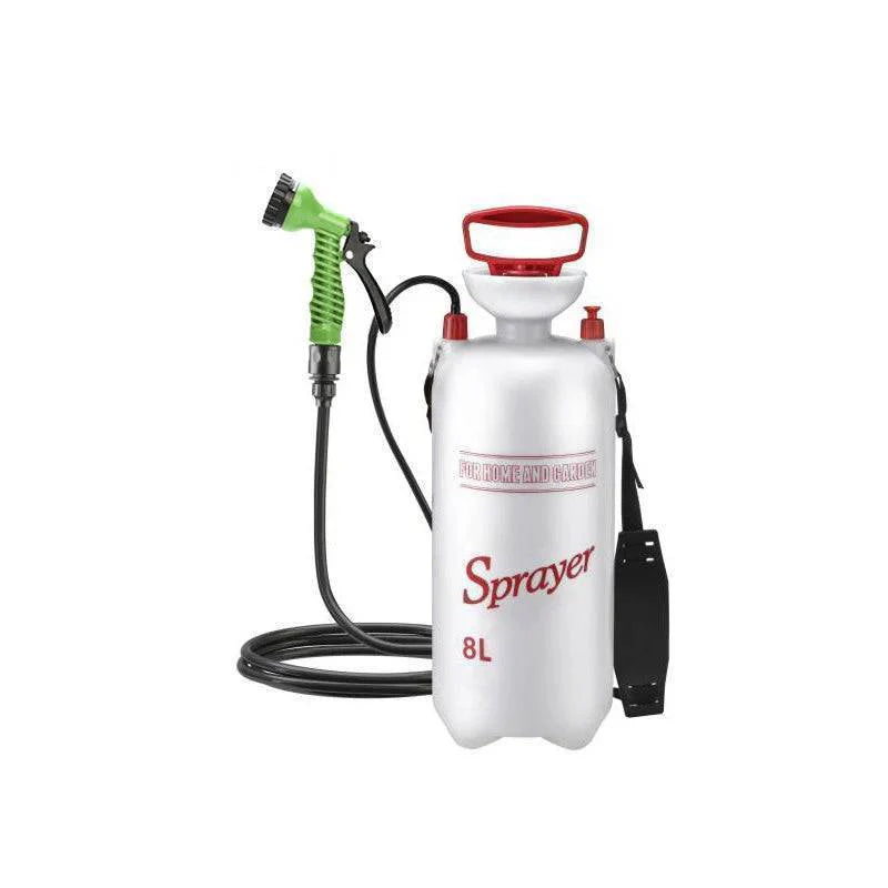 Easy-to-use portable camping shower, demonstrating setup with hose and showerhead for outdoor use