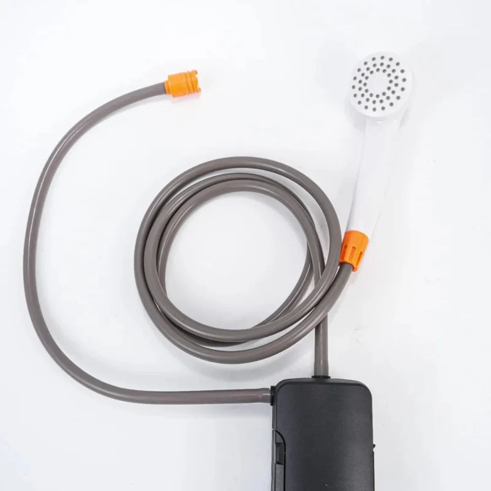 Hiking and camping shower pump, robust design for reliable use in various outdoor conditions