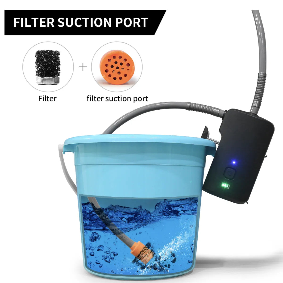 Compact outdoor shower pump kit for camping and hiking, featuring a rechargeable battery and hose