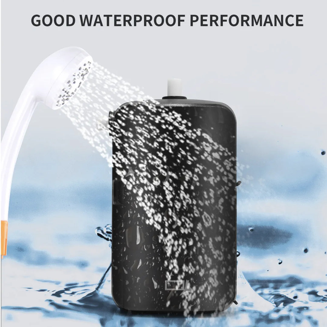 Outdoor adventure shower pump with adjustable water pressure, essential for remote camping comfort