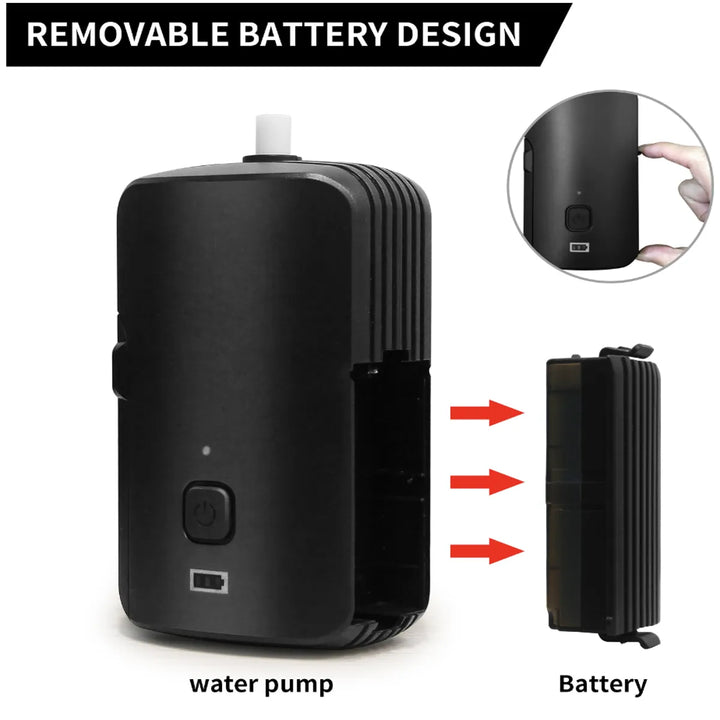 Portable camping shower for hikers: USB-rechargeable pump with integrated water filter for clean bathing