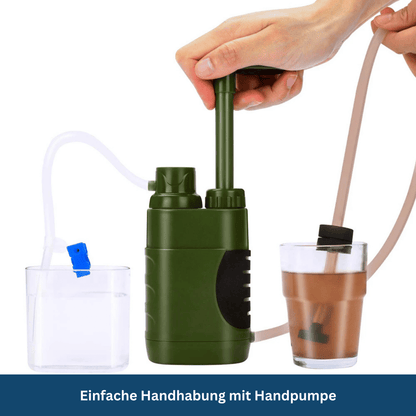 Durable outdoor gear: a water filtration pump for safe drinking during camping and backpacking trips.