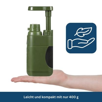 Emergency water filter pump, essential for survival, offering clean drinking water for outdoor enthusiasts.