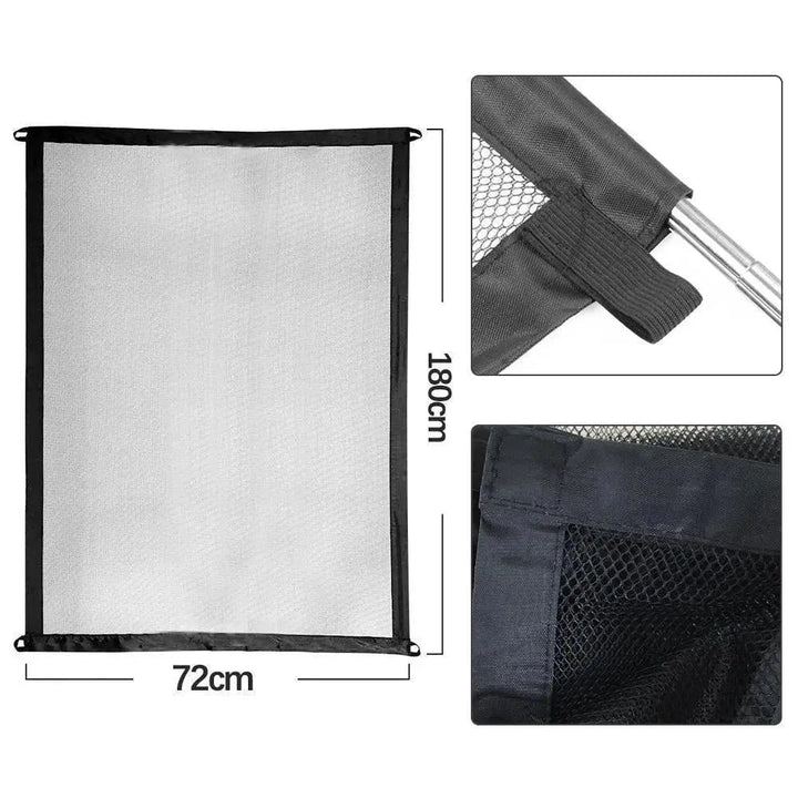 Durable nylon mesh pet gate, a flexible & portable safety barrier for indoor/outdoor use with dogs & cats.