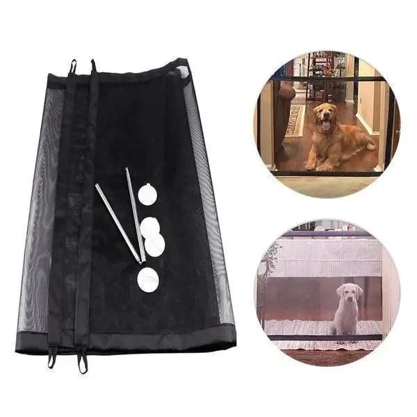 Versatile pet safety gate for dogs & cats. Portable, flexible nylon mesh barrier for easy indoor/outdoor installation.
