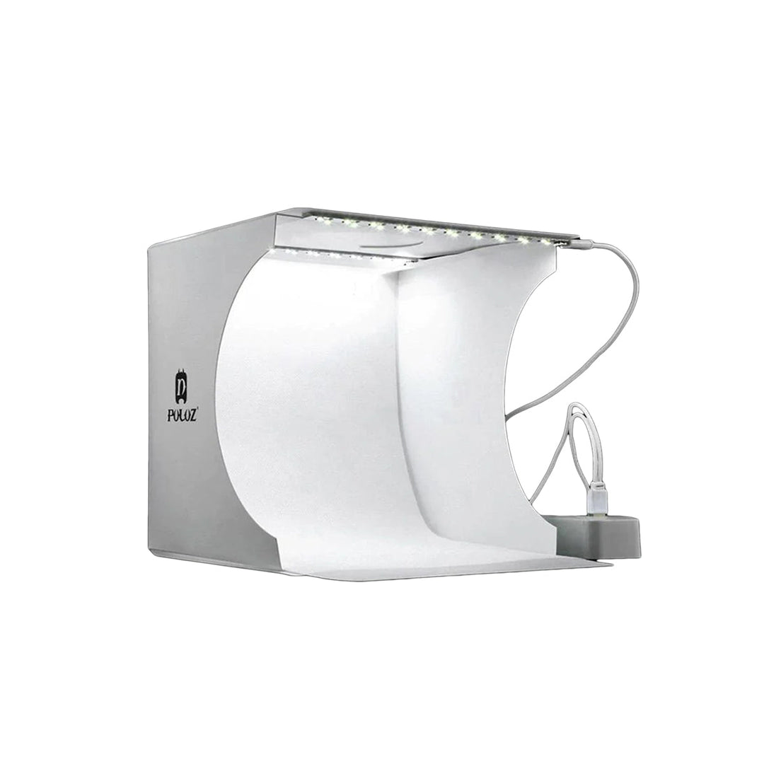Portable photography studio lightbox with bright LED lighting for professional product photos.
