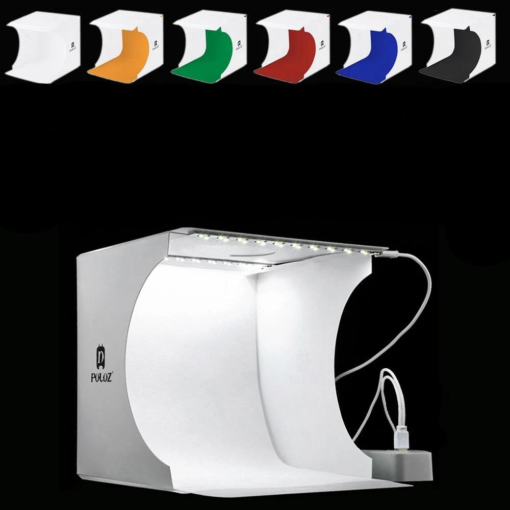 Compact mini photo studio kit featuring adjustable LED lights for e-commerce product photography.