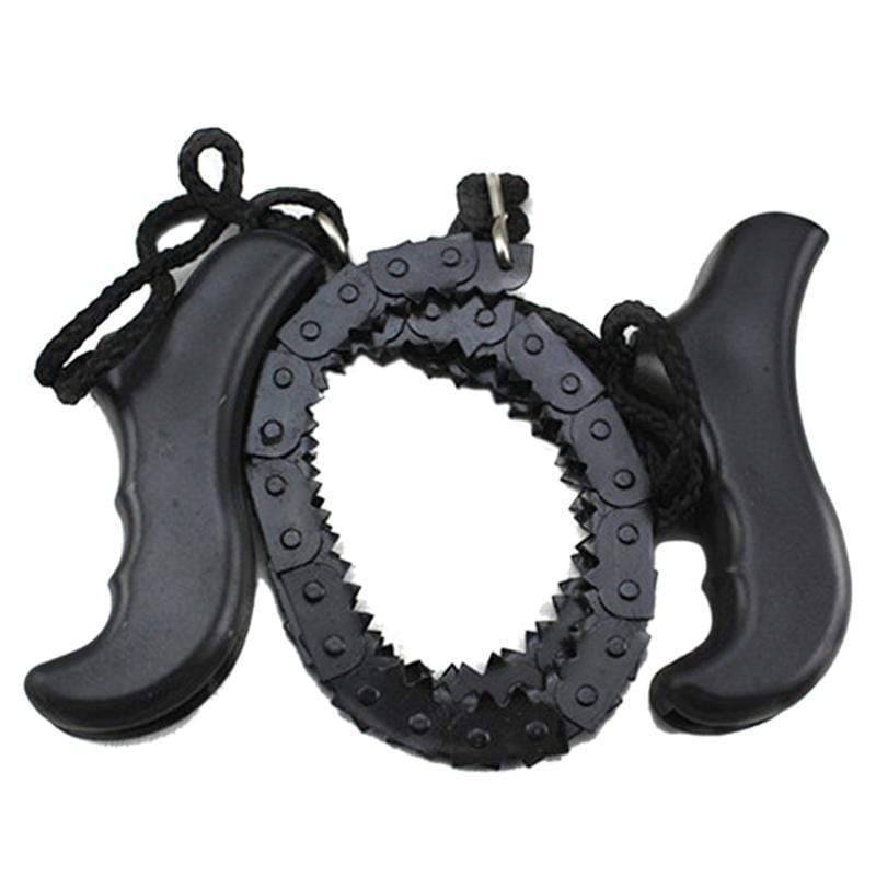 Universal pocket chain saw with sharp blades, essential outdoor equipment for bushcraft and gardening tasks.