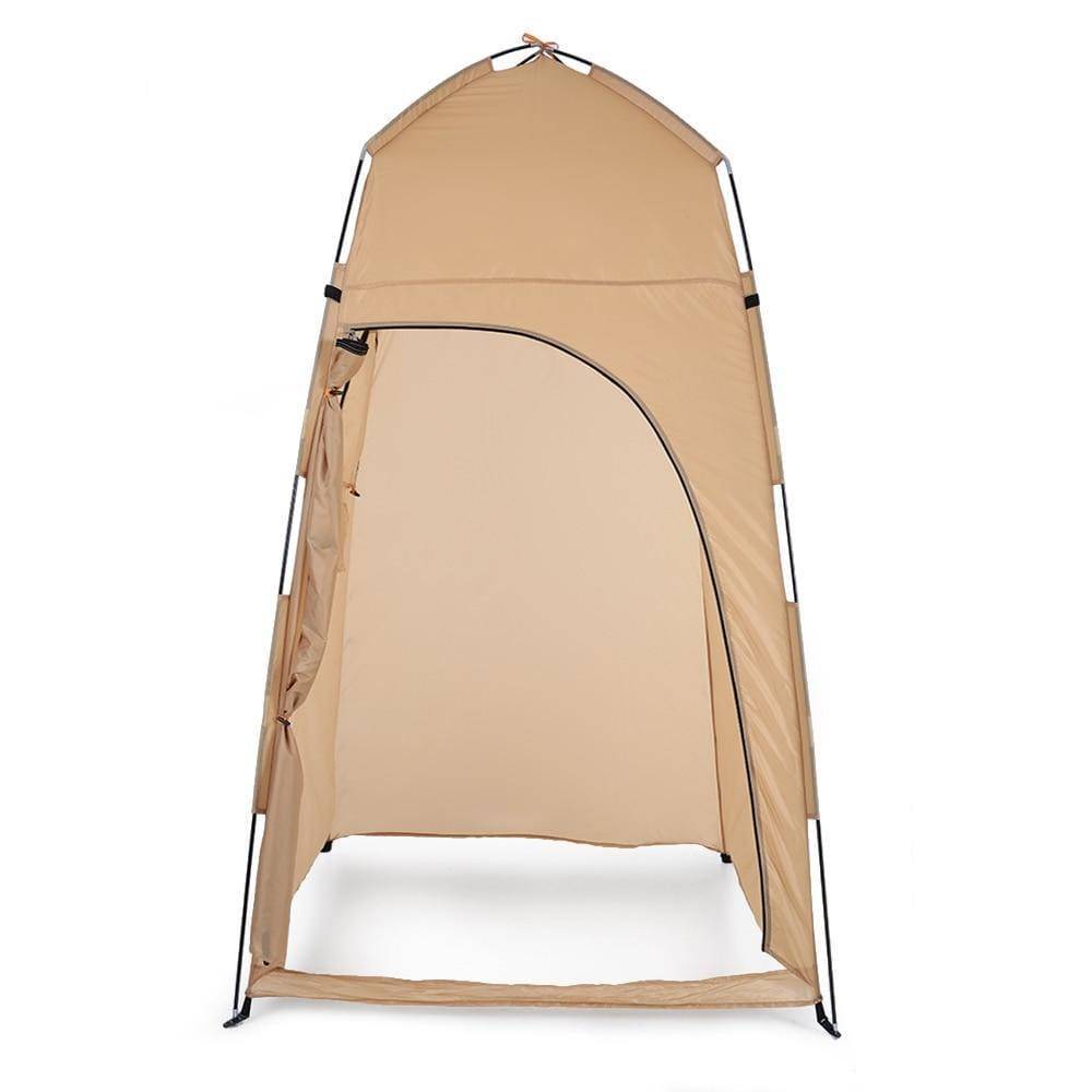 Outdoor pop-up toilet tent, a portable privacy shelter for camping and hiking trips.