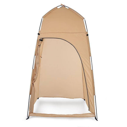 Outdoor pop-up toilet tent, a portable privacy shelter for camping and hiking trips.