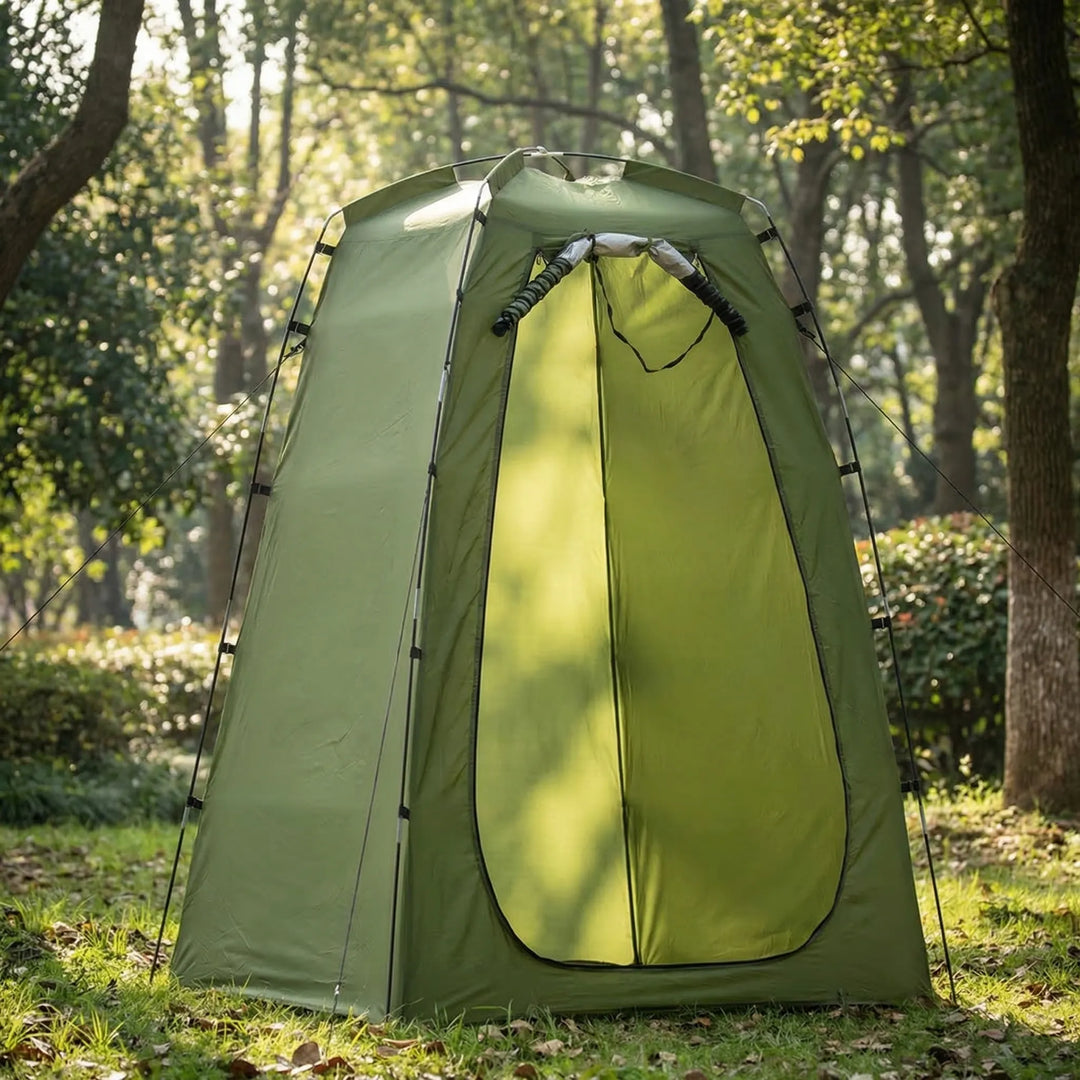 Portable pop-up privacy shelter tent, ideal for outdoor changing & showering at beach or camp.