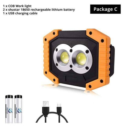 Compact portable LED work light, USB rechargeable, essential for outdoor and emergency