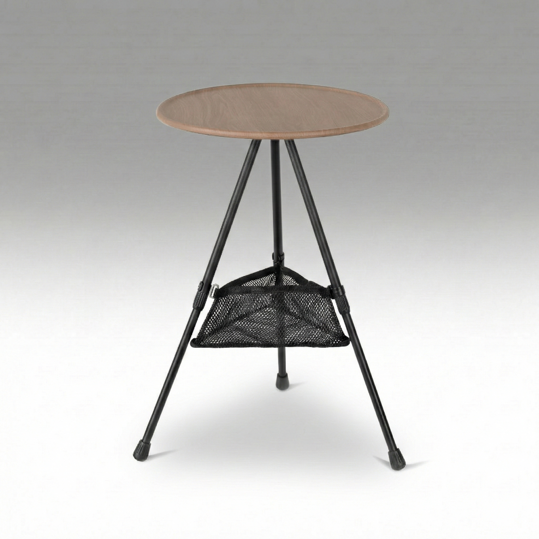 Portable round camping table with mesh pocket, lightweight for outdoor picnicking