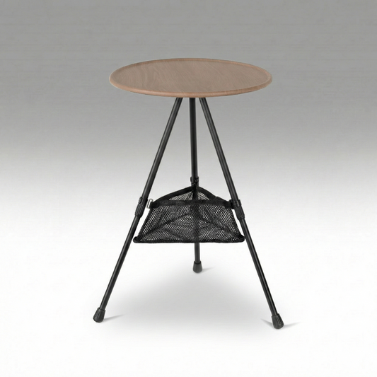 Portable round camping table with mesh pocket, lightweight for outdoor picnicking