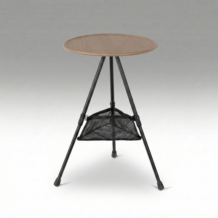 Portable round camping table with mesh pocket, lightweight for outdoor picnicking