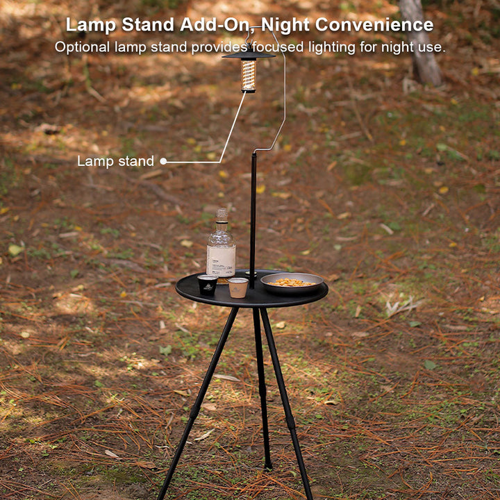Versatile portable round table for camping, outdoor events, includes mesh pocket