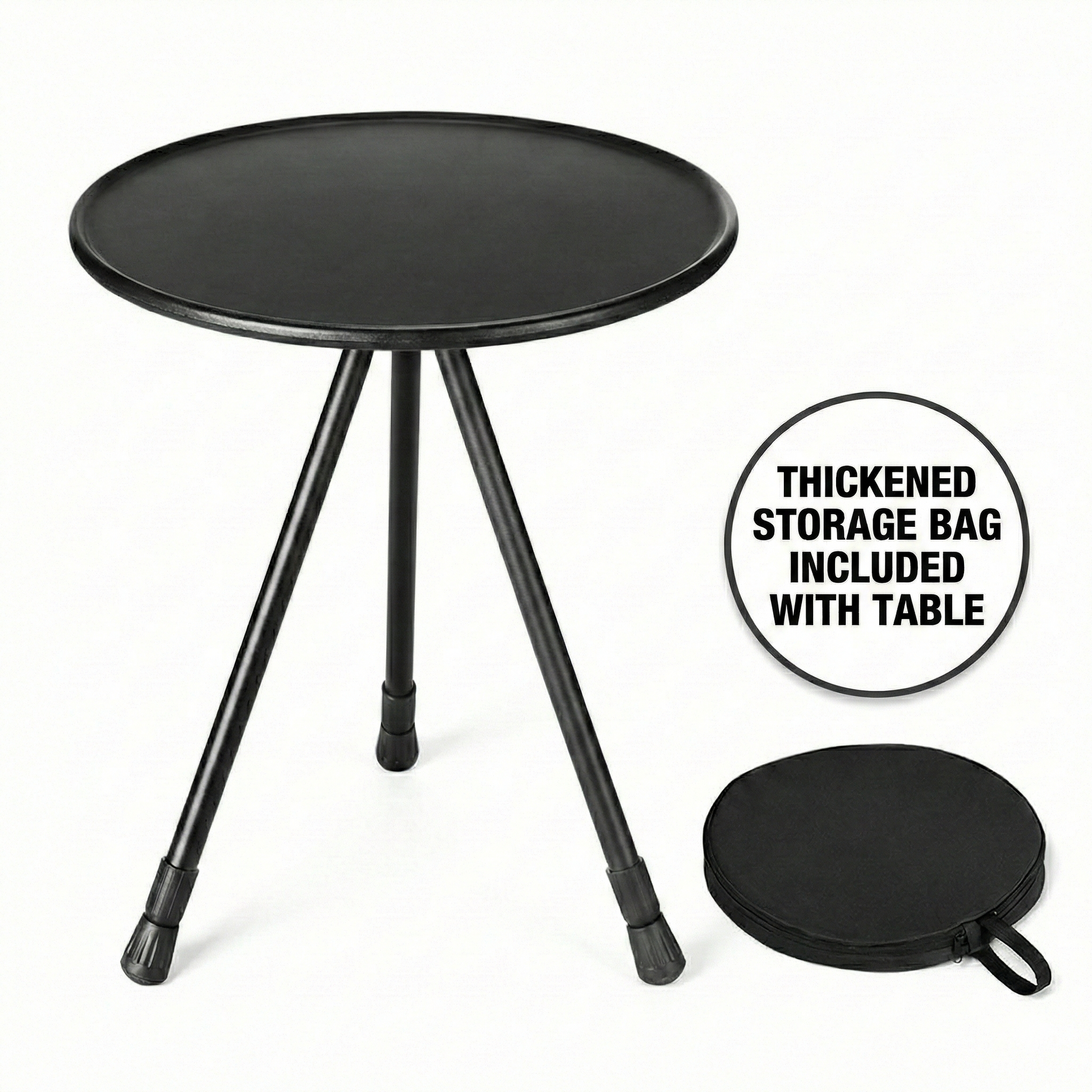 Round camping table with unique mesh pocket design, perfect for portable outdoor use