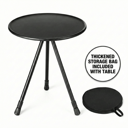 Round camping table with unique mesh pocket design, perfect for portable outdoor use