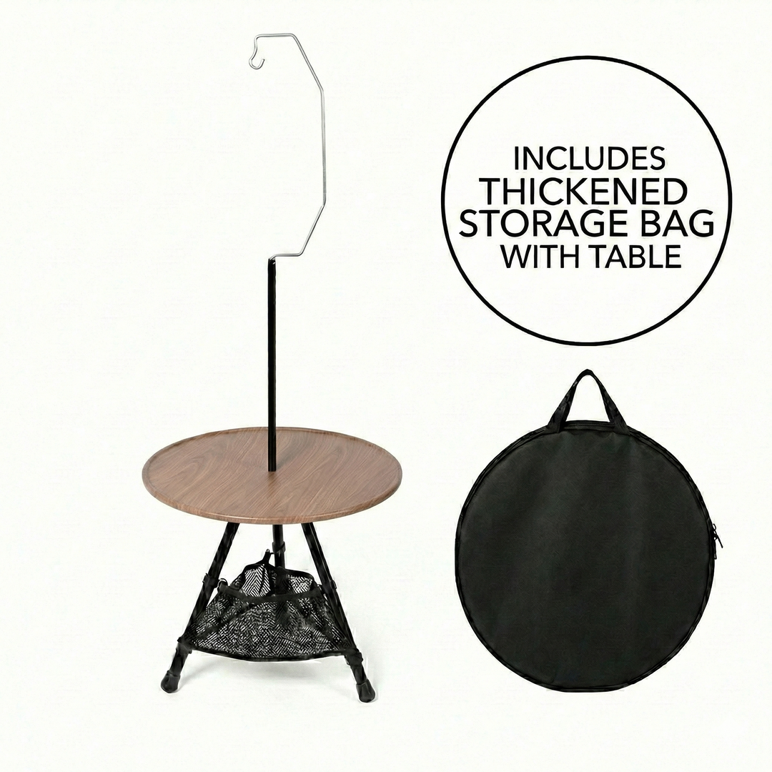 Outdoor gear: folding round table with mesh pocket, suitable for various camp activities
